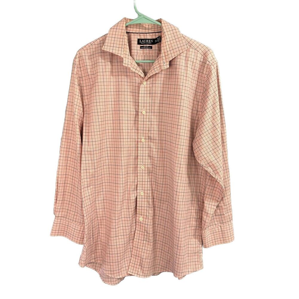 Ralph Lauren Black Label Mens Plaid Slim Button Down Shirt Pink Size 16.5 32/33